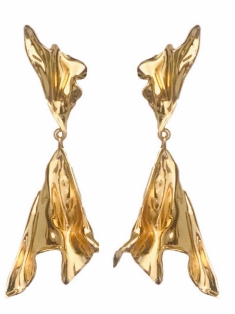 Alexis Bittar Earrings 14k Gold Plate Molten Metal Crumpled Ruffle AU02